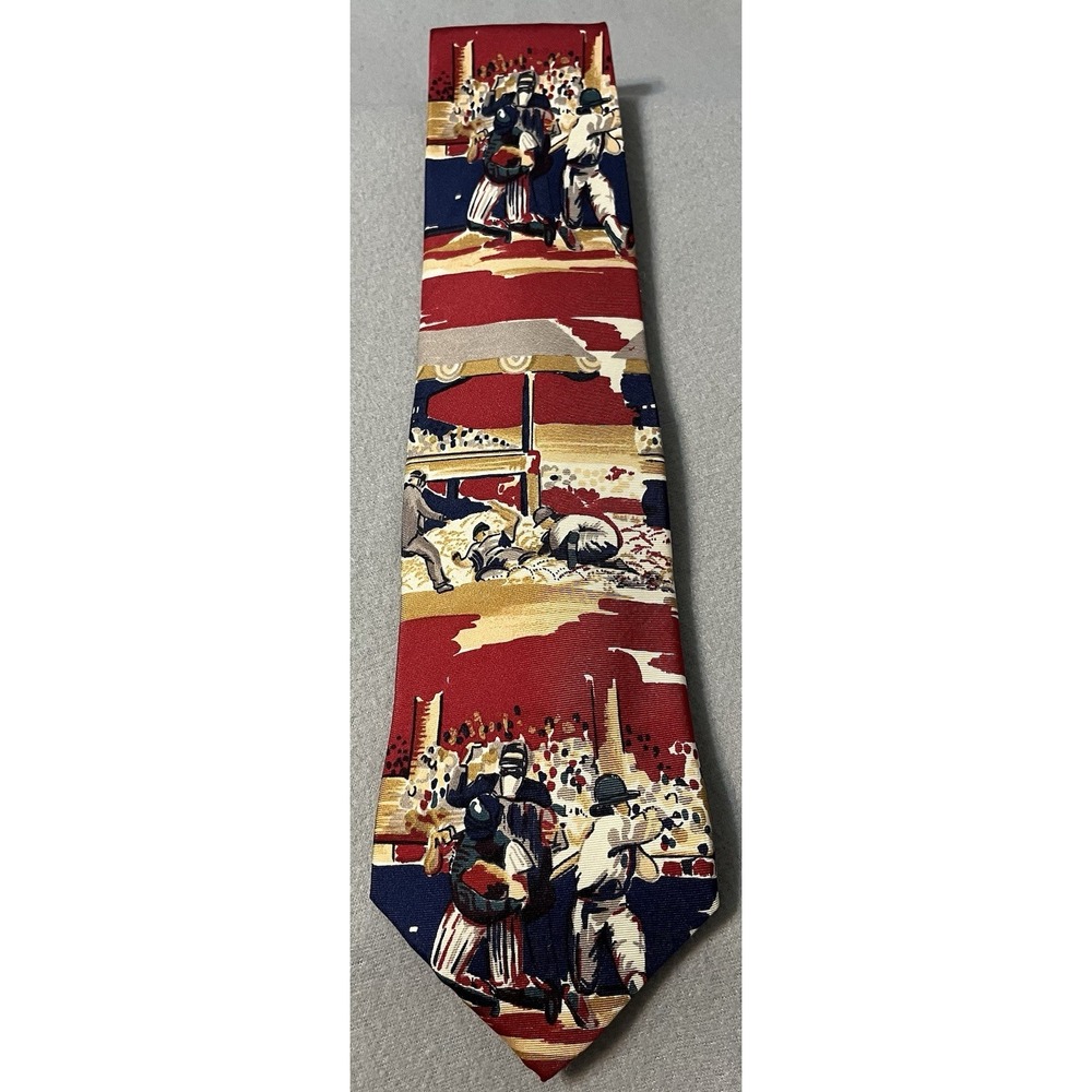 H.Stockton Handpainted Italian 100% Silk Baseball Theme Necktie USA Made
